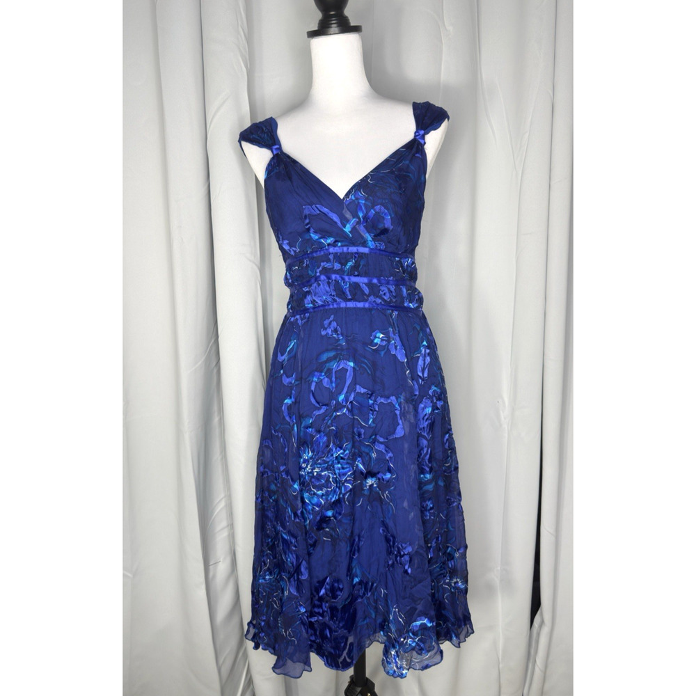 OASIS 100% Silk Dress Y2K Floral Fairy Blue Sheer Babydoll Satin Mini Size 10